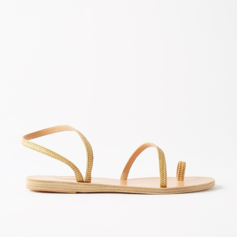 NEW Ancient Greek Sandals Eleftheria Raffia and Leather Flat Sandals Size 37